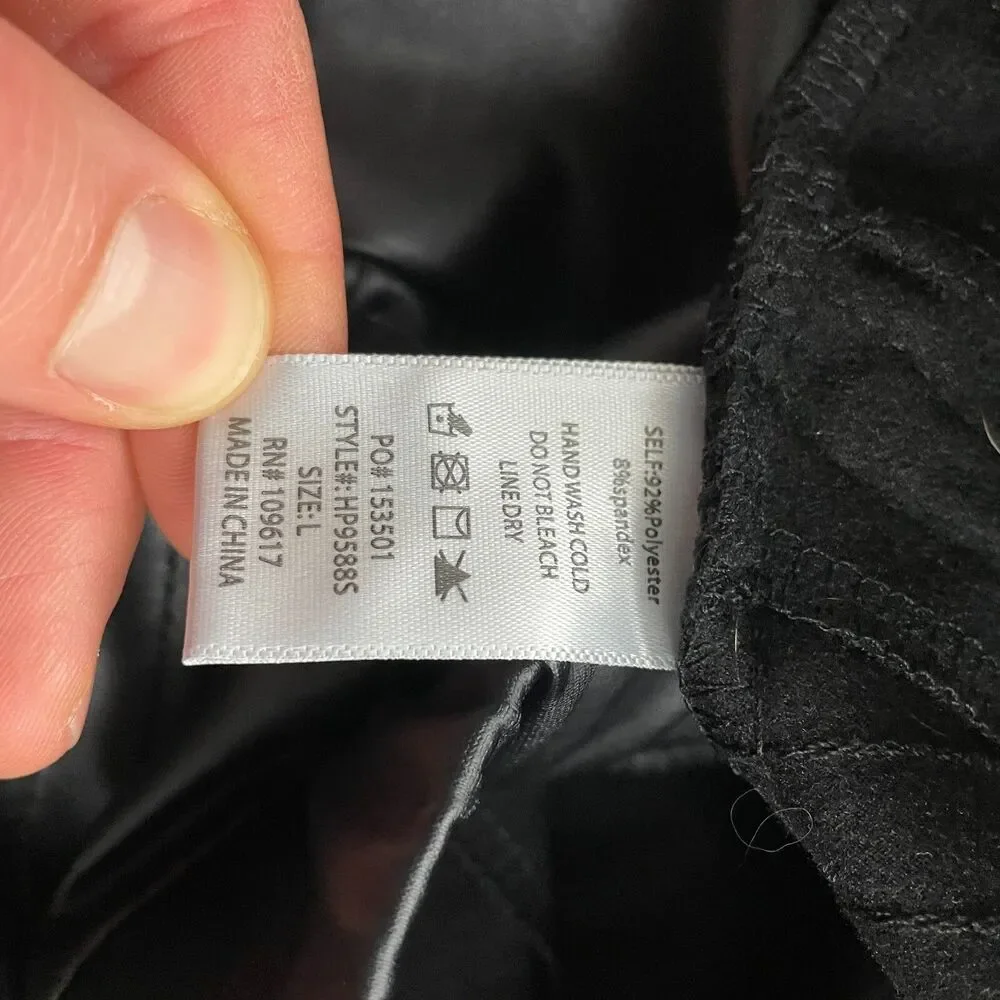 Shinestar Pants womens Large Black Faux Leather Slim Stretch Zip Pockets 31x31